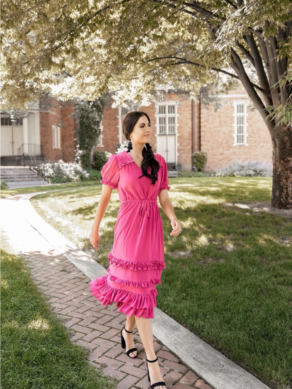 Rachel Parcell Women’s Pink Ruffle Midi Dress - Elegant Summer Style